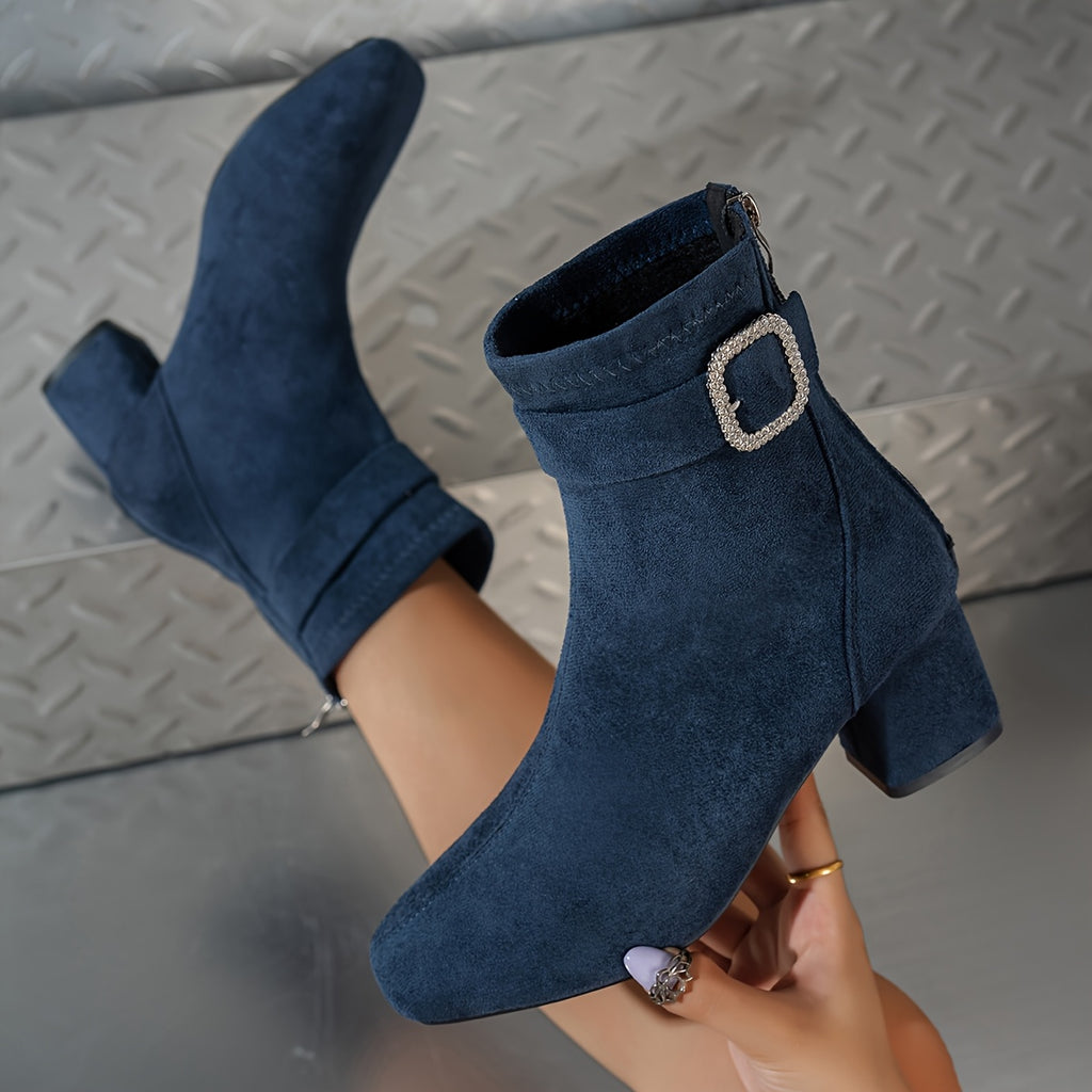 Bottines Femme Bout Carré, Talon Bloc – coloris bleu