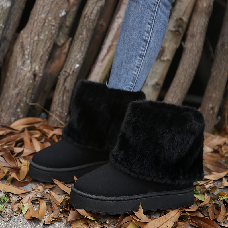 Bottines Femme Fausse Fourrure, Bout Rond – coloris noir