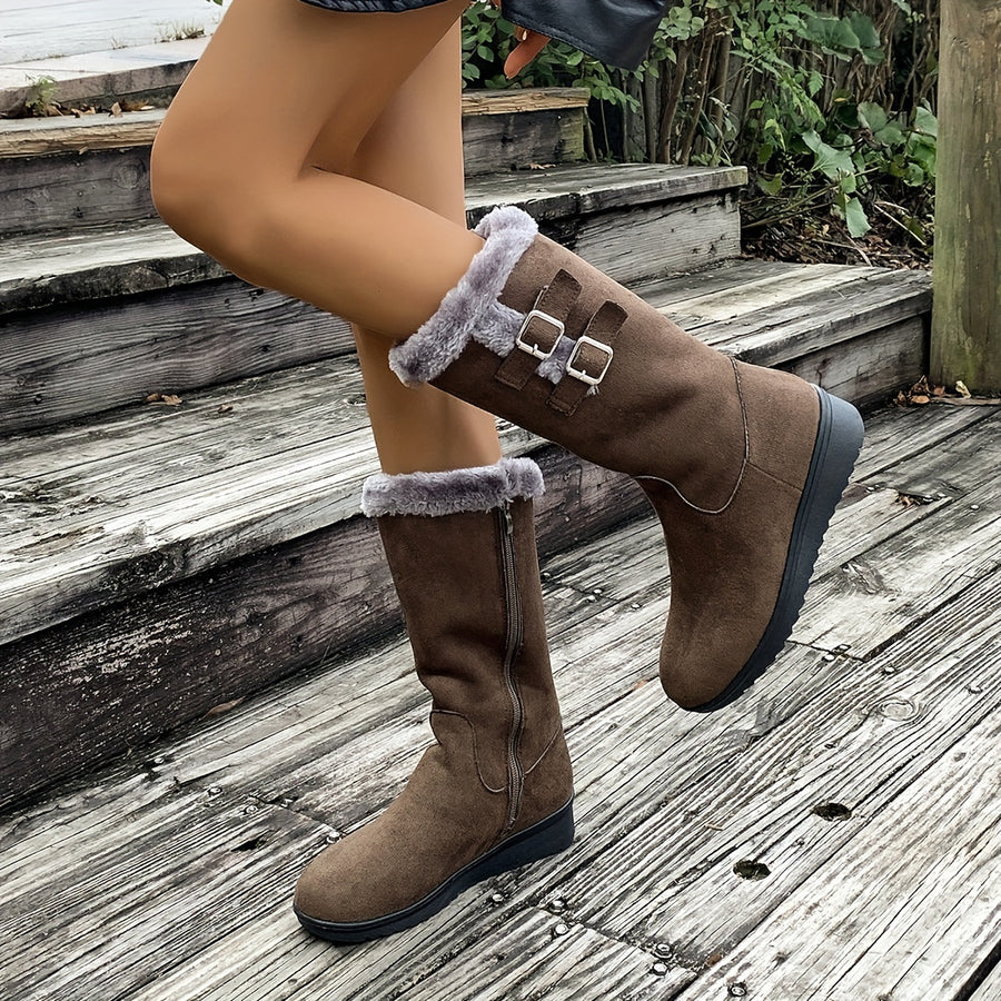 Bottes Femme Mi-Mollet, Flanelle et Velours Côtelé