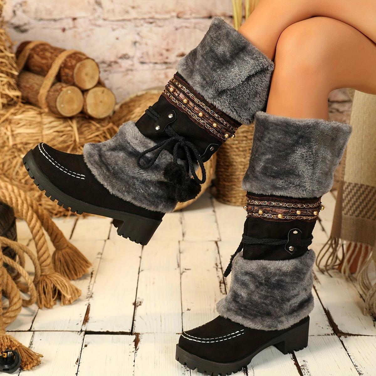 Bottes Hautes Femme en Tissu Effet Daim, vue 13