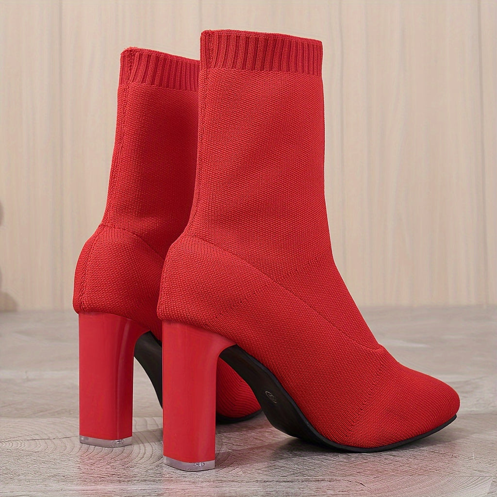 Bottes Chaussettes Femme Maille, Talon Haut, Rouge ou Noir, vue 5