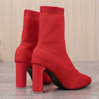 Bottes Chaussettes Femme Maille, Talon Haut, Rouge ou Noir, vue 5