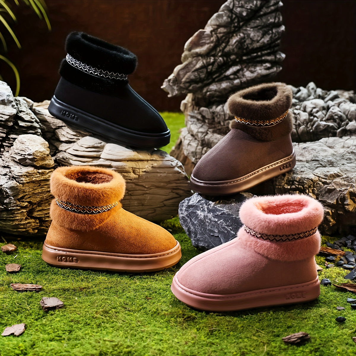 Bottes Fourrées Femme, Tissu Effet Daim