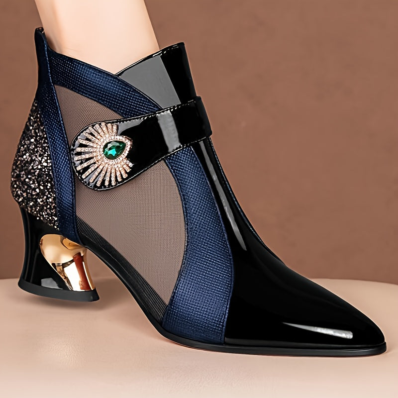 Bottines Femme Talon Haut en Résille, Bout Pointu – coloris bleu