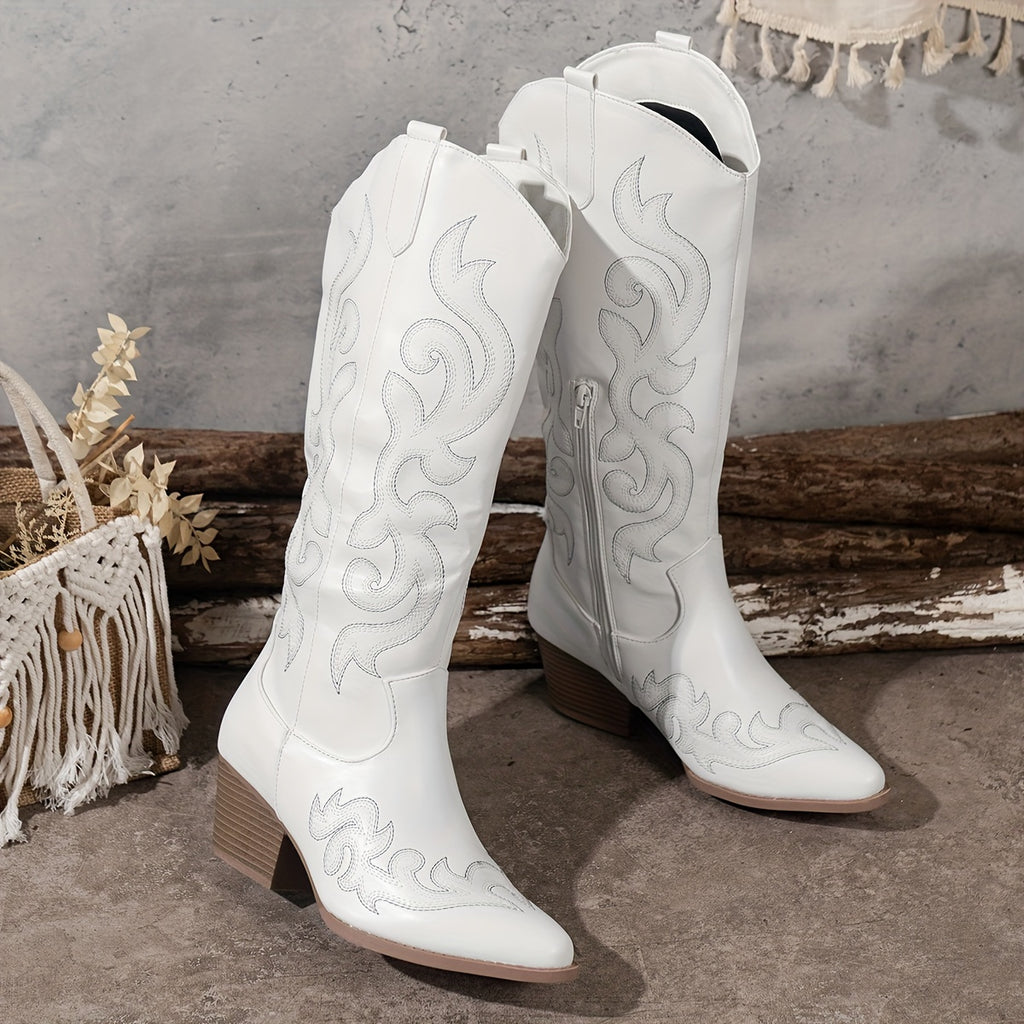 Bottes Cowboy Femme Hautes Brodées, Zip – coloris blanc, vue 5