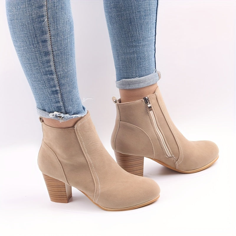 Bottines Femme Talon Haut, Fermeture Latérale – coloris beige