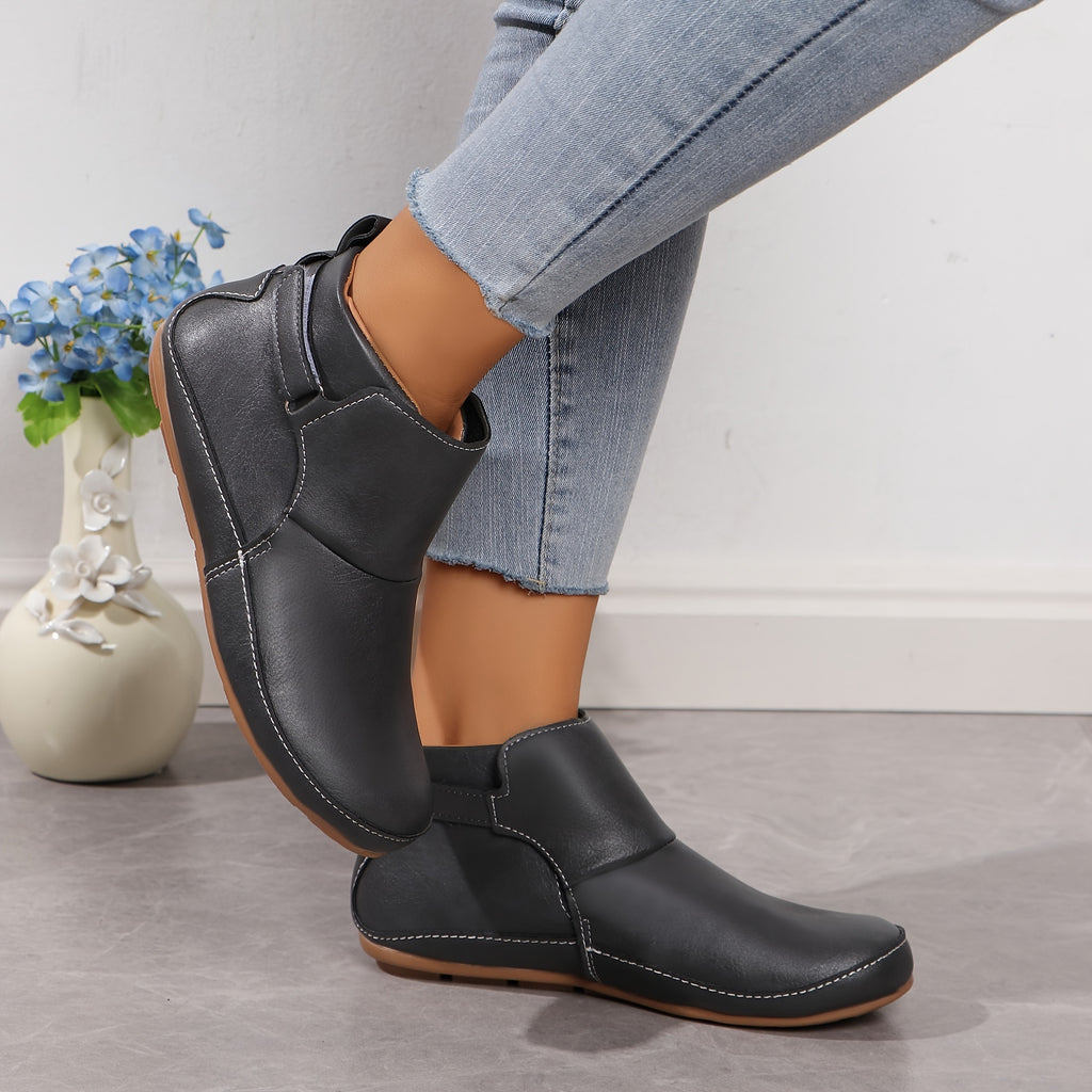 Bottes Cheville Femme Grande Taille en Simili Cuir – coloris gris