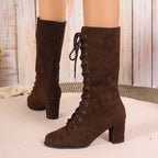 Bottes à Lacets Femme Mi-Mollet, Talon Bloc Haut, vue 3