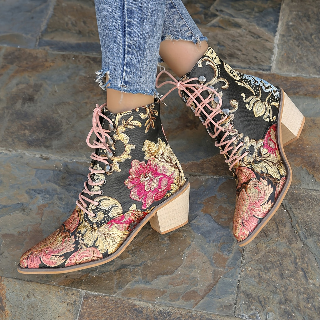 Bottes Brodées Fleurs, Talon Bloc, vue 10
