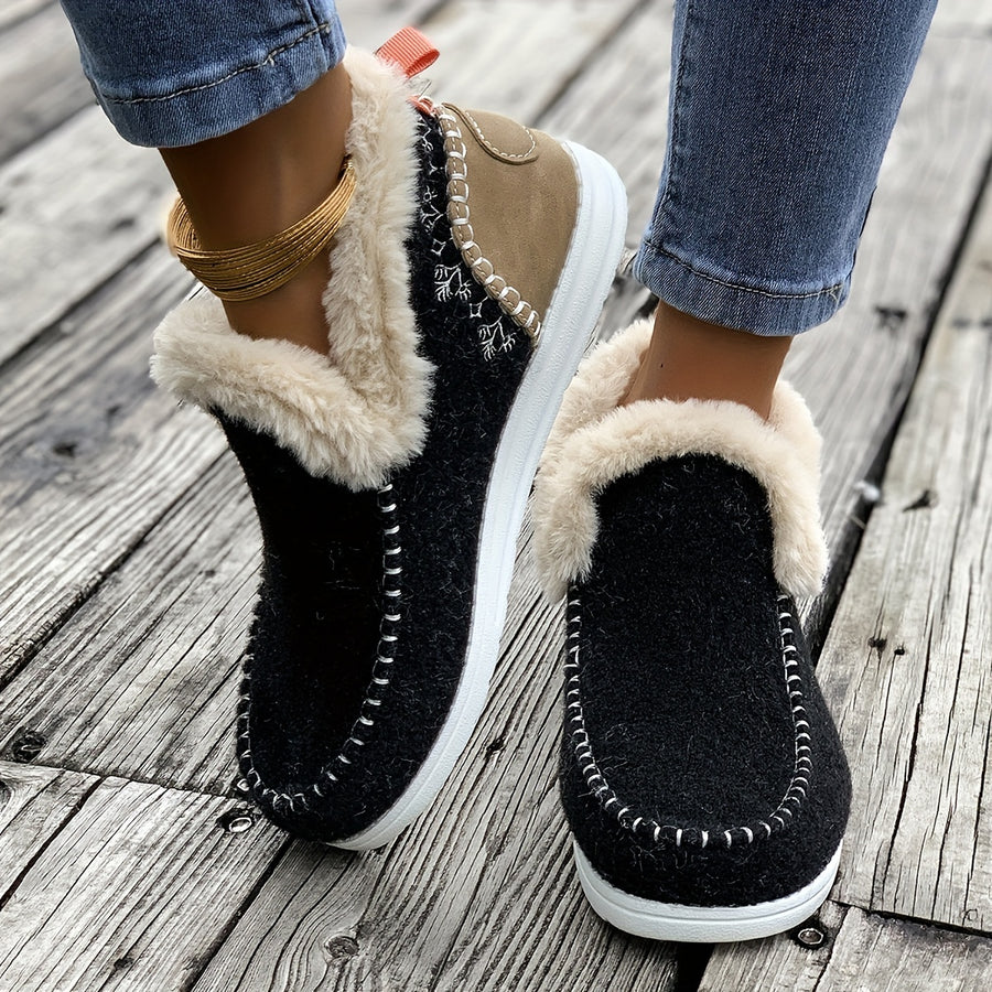 Bottines Femme Cheville, Flanelle, à Enfiler – coloris noir