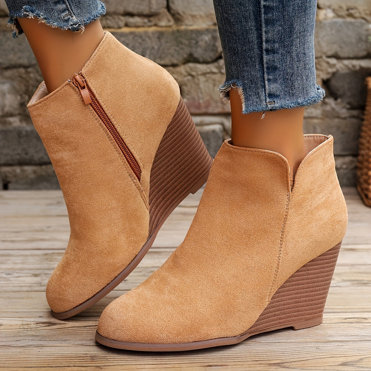 Bottines Femme Talon Compensé, Flanelle – coloris marron clair