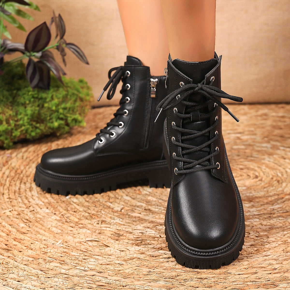 Bottines Femme Similicuir Noires à Lacets, vue 4