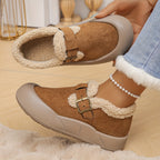 Bottines Basses Femme Fourrées, Bride à Boucle – coloris camel