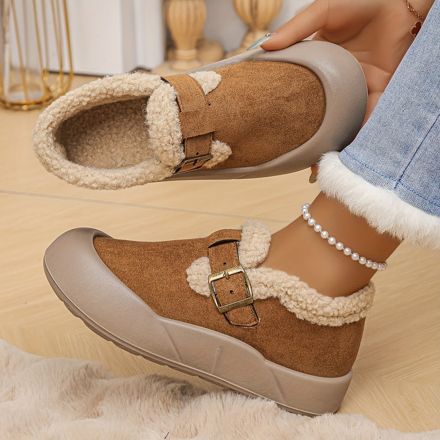 Bottines Basses Femme Fourrées, Bride à Boucle – coloris camel