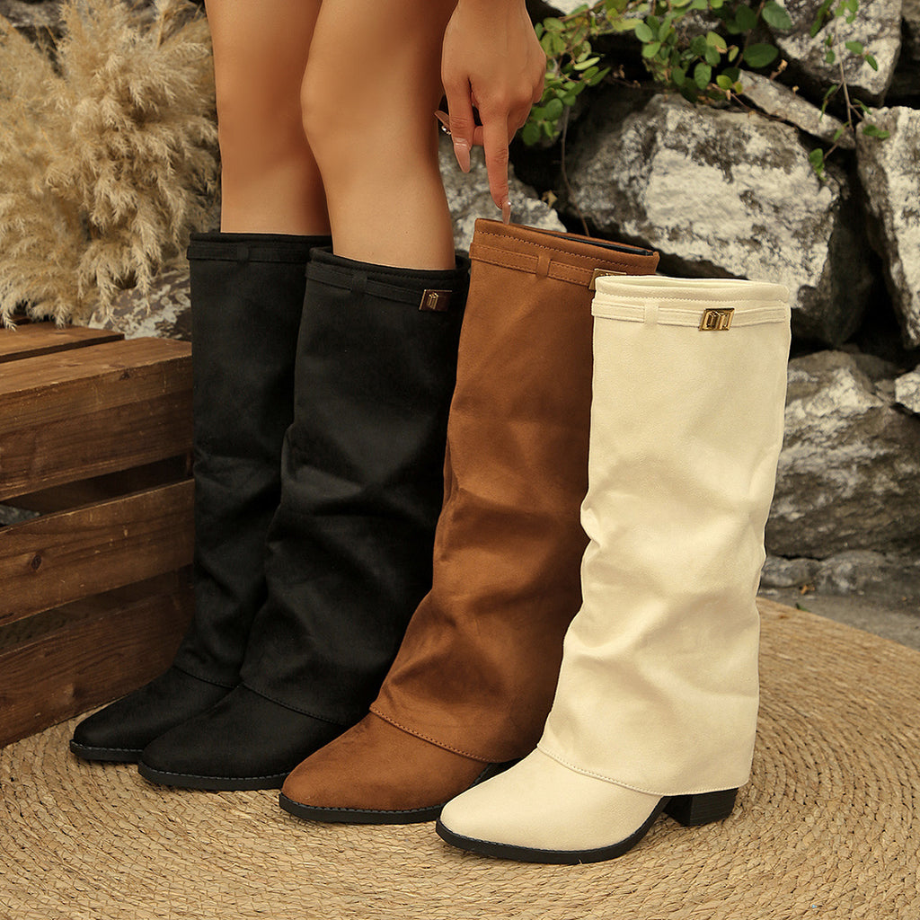 Bottes à Revers Femme en Tissu, Fermoir Doré, vue 3