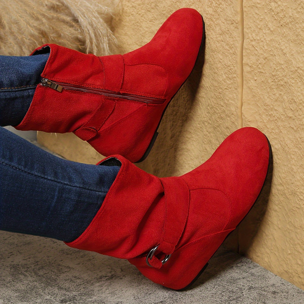 Bottines Femme Tissu, Fermeture à Boucle – coloris rouge, vue 3
