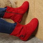 Bottines Femme Tissu, Fermeture à Boucle – coloris rouge, vue 3
