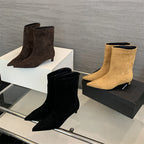 Bottines Femme Bout Pointu, Aspect Daim, Petit Talon Fin