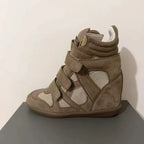 Bottines Compensées Femme Style Baskets, Croûte de Cuir, vue 3