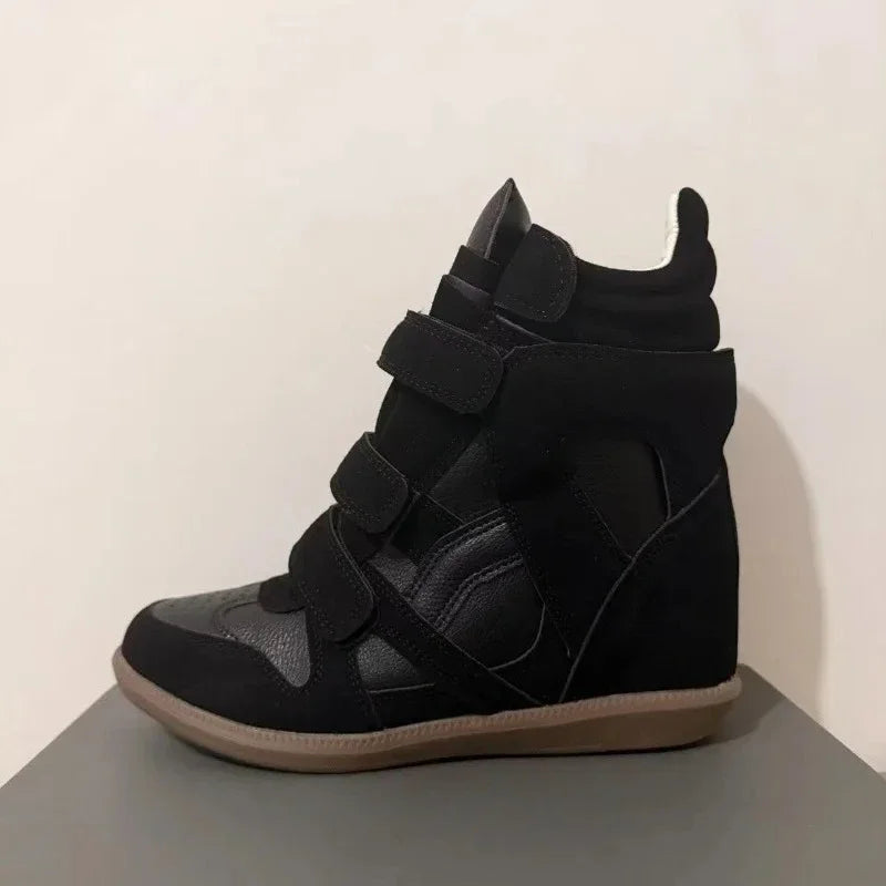 Bottines Compensées Femme Style Baskets, Croûte de Cuir, vue 4