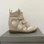 Bottines Compensées Femme Style Baskets, Croûte de Cuir – coloris nude