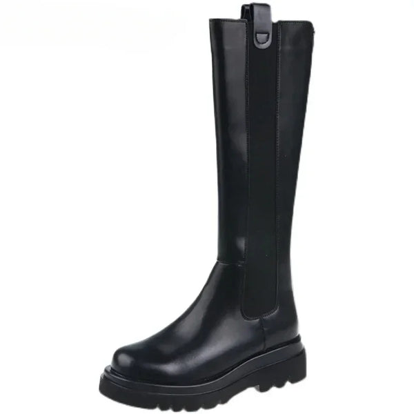 Bottes Hautes Femme Similicuir, Plateforme Crantée, Zip – coloris noir