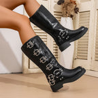Bottes Motardes Femme Similicuir, Brides à Boucles, Flanelle, vue 3