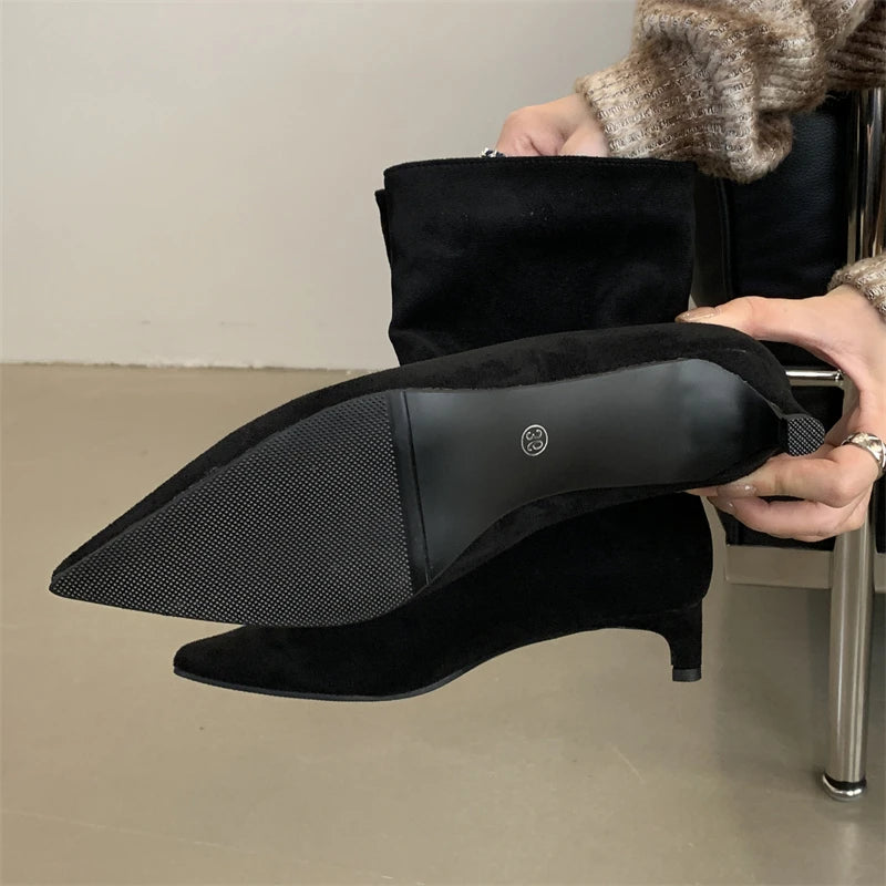 Bottines Femme Bout Pointu, Aspect Daim, Petit Talon Fin, vue 3