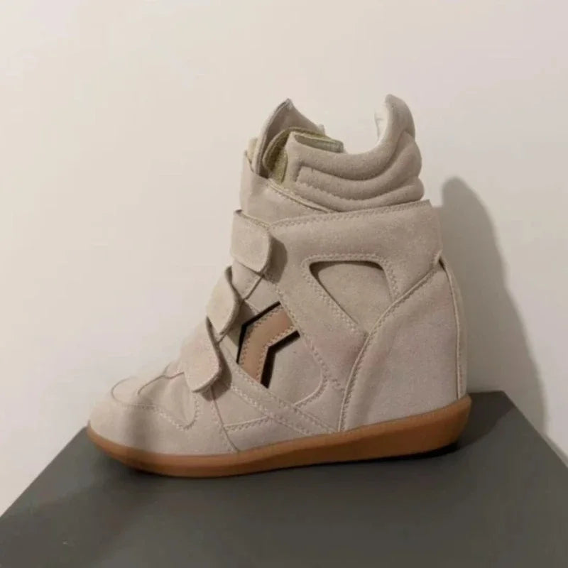 Bottines Compensées Femme Style Baskets, Croûte de Cuir, vue 5