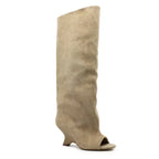 Bottes Hautes Femme Bout Ouvert, Microfibre, Talon Compensé – coloris beige clair