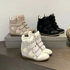 Bottines Compensées Femme Style Baskets, Croûte de Cuir