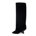Bottes Hautes Femme Bout Ouvert, Microfibre, Talon Compensé – coloris noir