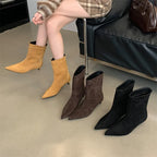 Bottines Femme Bout Pointu, Aspect Daim, Petit Talon Fin, vue 2