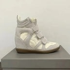 Bottines Compensées Femme Style Baskets, Croûte de Cuir – coloris gris clair