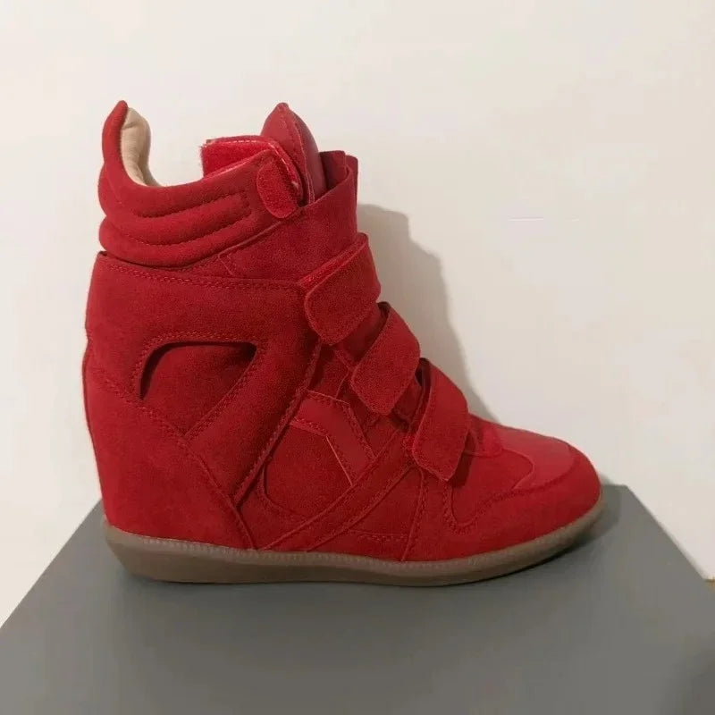 Bottines Compensées Femme Style Baskets, Croûte de Cuir, vue 2