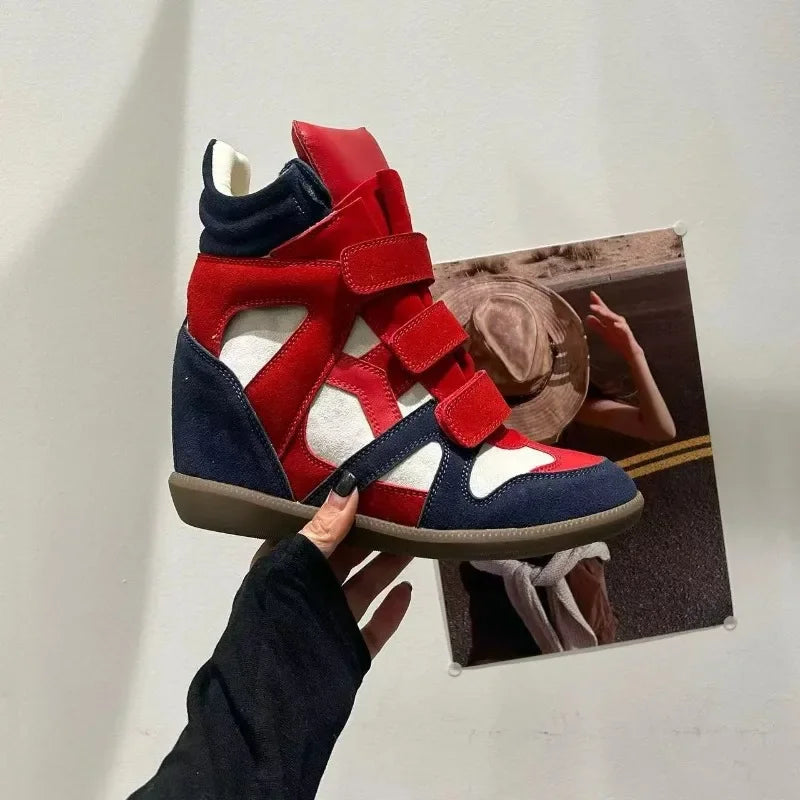 Bottines Compensées Femme Style Baskets, Croûte de Cuir – coloris multicolore