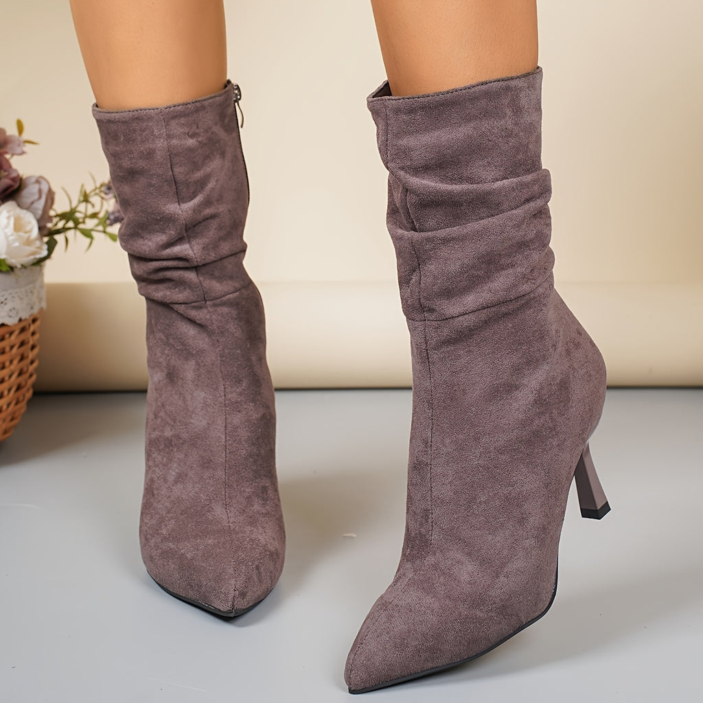 Bottes Daim Femme, Talon Fin Plissé, vue 12