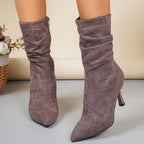 Bottes Daim Femme, Talon Fin Plissé, vue 12