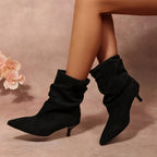 Bottines Plissées Femme Aspect Daim, Bout Pointu, vue 6