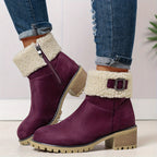 Bottes Fourrées Femme Courtes, Col Sherpa, Aspect Daim – coloris bordeaux