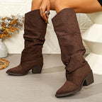 Bottes Hautes Femme Tombantes, Aspect Daim, Bout Pointu – coloris marron