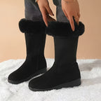 Bottes Mi-Mollet Femme, Col Fausse Fourrure – coloris noir