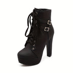 Bottines Plateforme Femme Similicuir, Lacets et Boucles