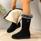 Bottes Femme Longues, Fausse Fourrure, Bride – coloris noir
