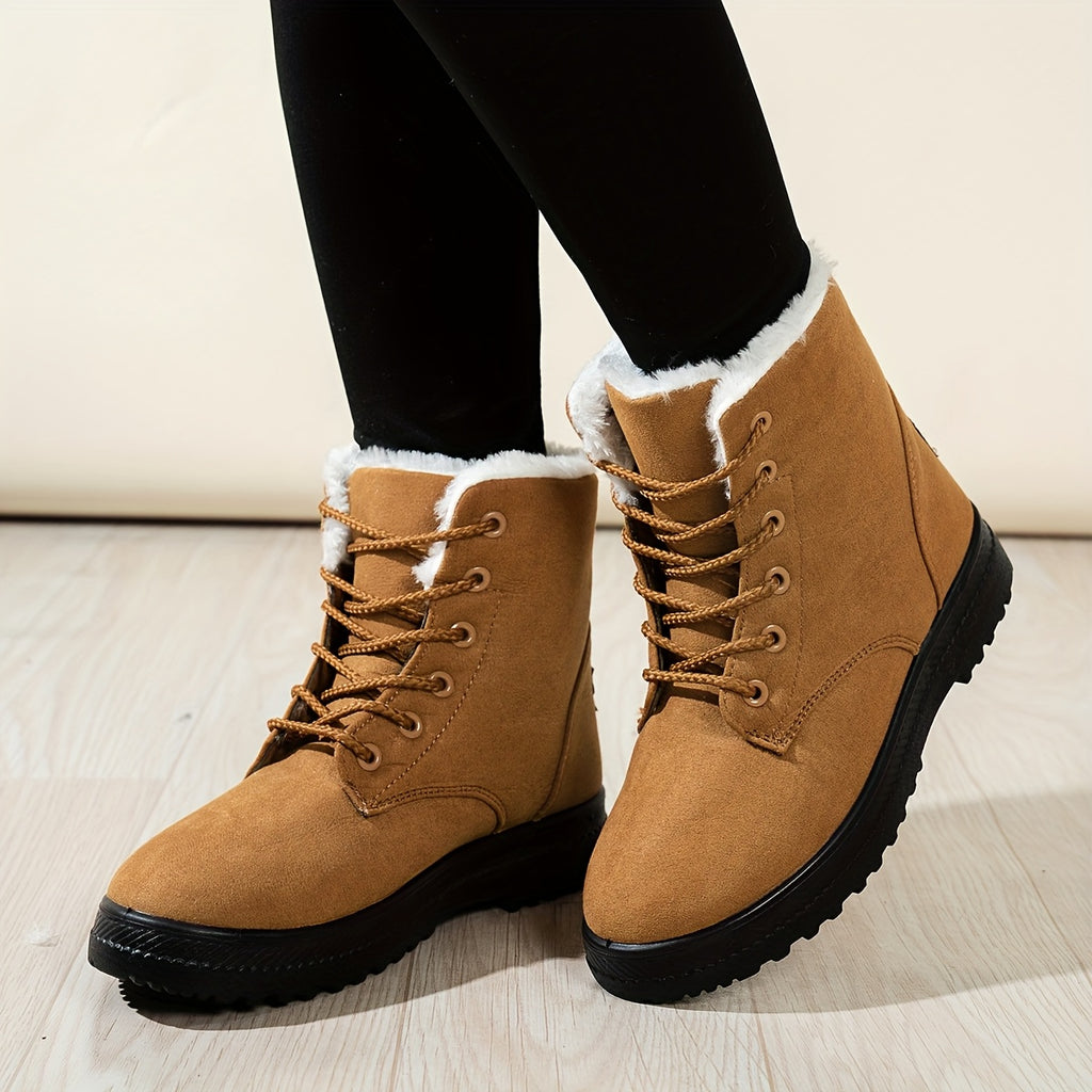 Bottines Femme à Lacets, Revers Fourré – coloris marron
