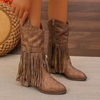 Bottes Femme Similicuir, Franges et Clous – coloris marron clair