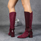 Bottes Hautes Femme Aspect Daim, Empiècement Effet Croco, vue 3