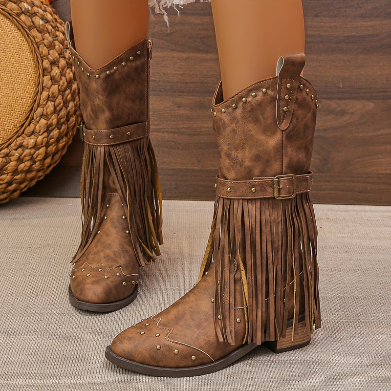 Bottes Femme Similicuir, Franges et Clous, vue 3