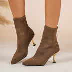 Bottes Chaussettes Femme Maille Texturée, Talon Doré, vue 5