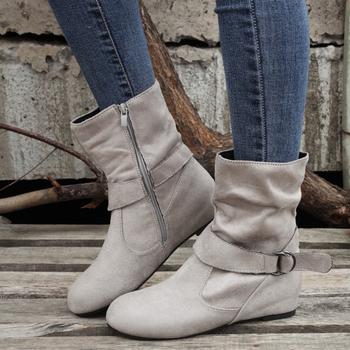 Bottines Femme Tissu, Fermeture à Boucle – coloris gris, vue 4